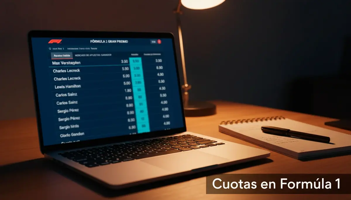 Cuotas decimales de un Gran Premio de Fórmula 1 en la pantalla de un operador de apuestas